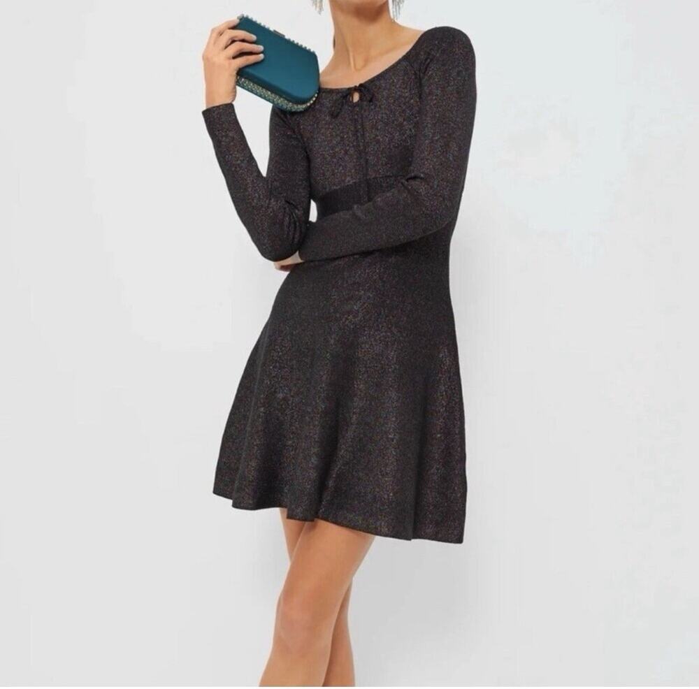 NWT Hyacinth House Tuckernuck Black Shimmer Long Sleeve Selena Mini Dress XXL